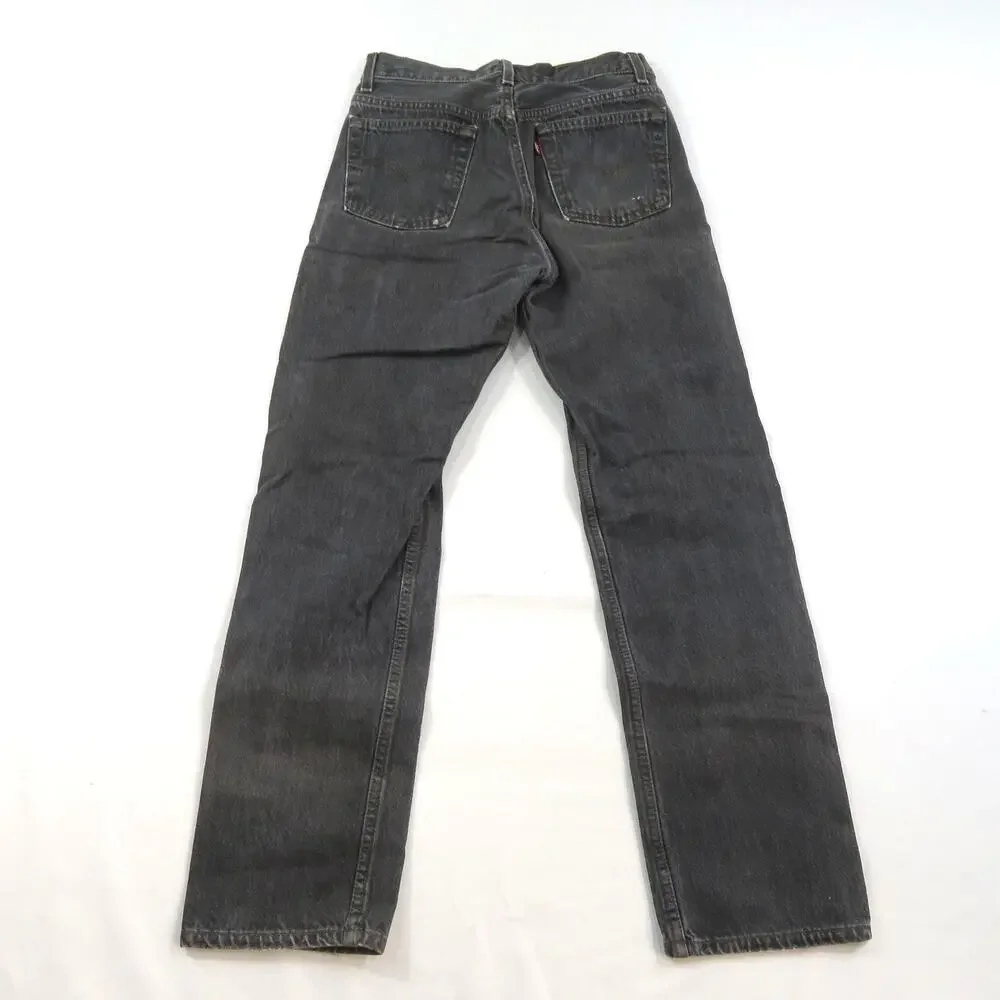 Levi's 501 Button Fly Jeans Charcoal Faded Black Denim Meas 27x30 Y2K